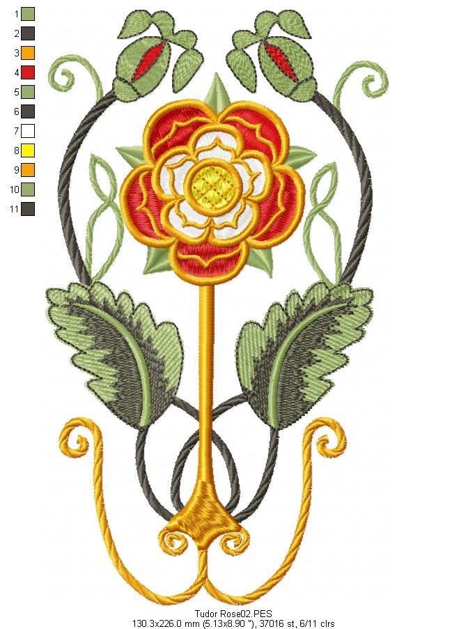 Medieval Tudor Rose - Fill Stitch