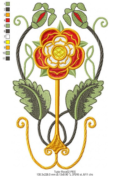 Medieval Tudor Rose - Fill Stitch