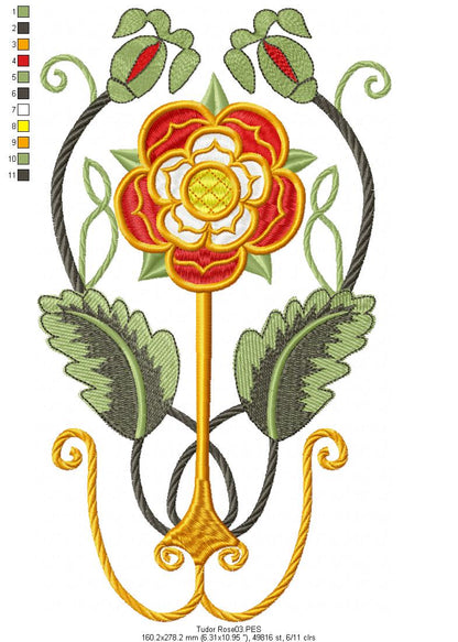 Medieval Tudor Rose - Fill Stitch