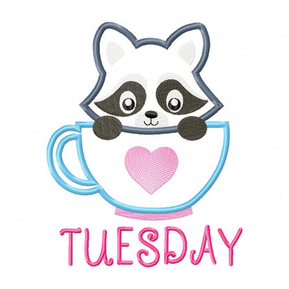 Days of the Week Animals in the Cup - Applique - Set of 7 designs