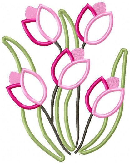 Sweet Tulip Bouquet - Applique - Machine Embroidery Design