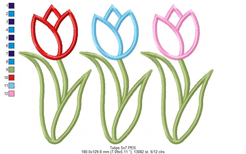 Three Tulips - Applique Embroidery