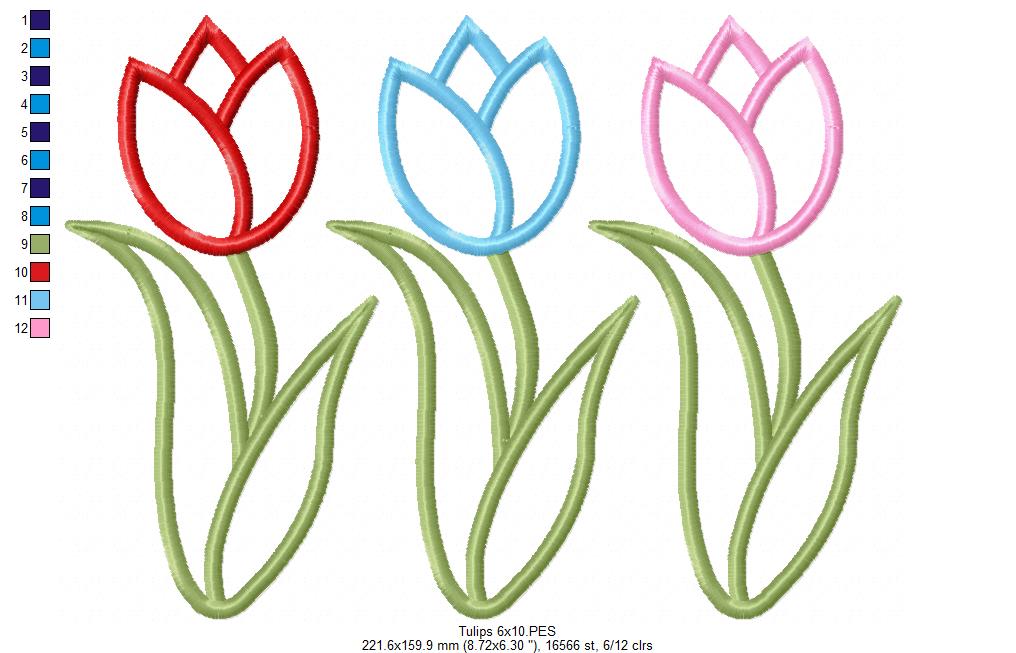 Three Tulips - Applique Embroidery