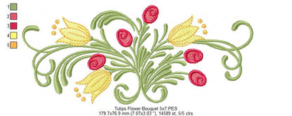 Tulips Flower Bouquet - Fill Stitch - Machine Embroidery Design