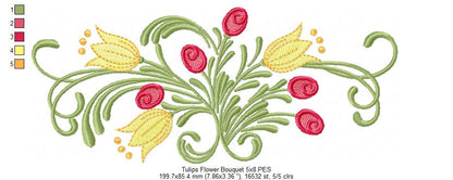 Tulips Flower Bouquet - Fill Stitch - Machine Embroidery Design