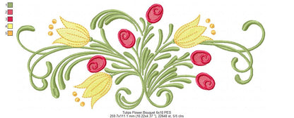 Tulips Flower Bouquet - Fill Stitch - Machine Embroidery Design
