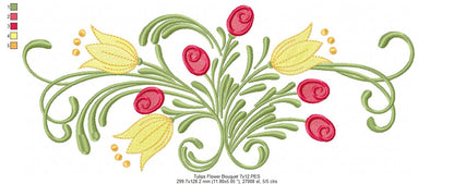 Tulips Flower Bouquet - Fill Stitch - Machine Embroidery Design