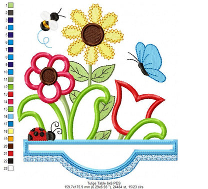 Flowers on the Table - Applique - Machine Embroidery Design