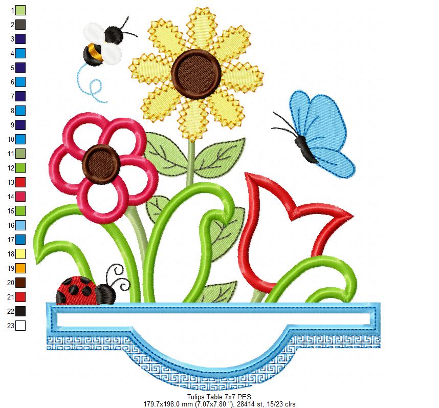 Flowers on the Table - Applique - Machine Embroidery Design
