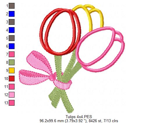 Sweet Tulip Bouquet – Appliqué – Machine Embroidery Design