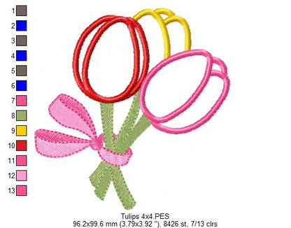 Sweet Tulip Bouquet – Appliqué – Machine Embroidery Design