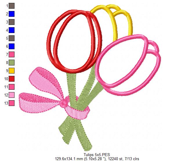 Sweet Tulip Bouquet – Appliqué – Machine Embroidery Design