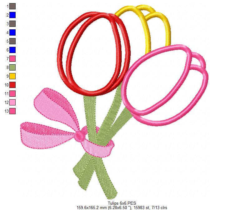 Sweet Tulip Bouquet – Appliqué – Machine Embroidery Design