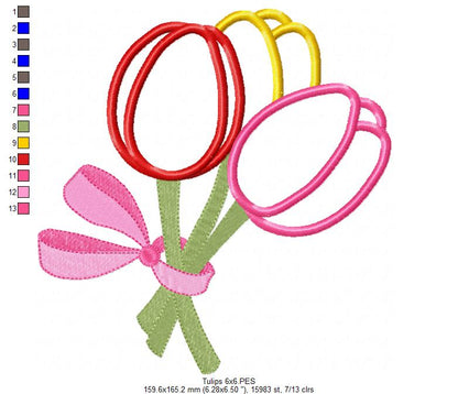 Sweet Tulip Bouquet – Appliqué – Machine Embroidery Design