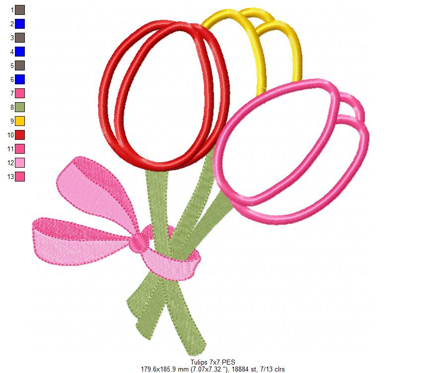 Sweet Tulip Bouquet – Appliqué – Machine Embroidery Design