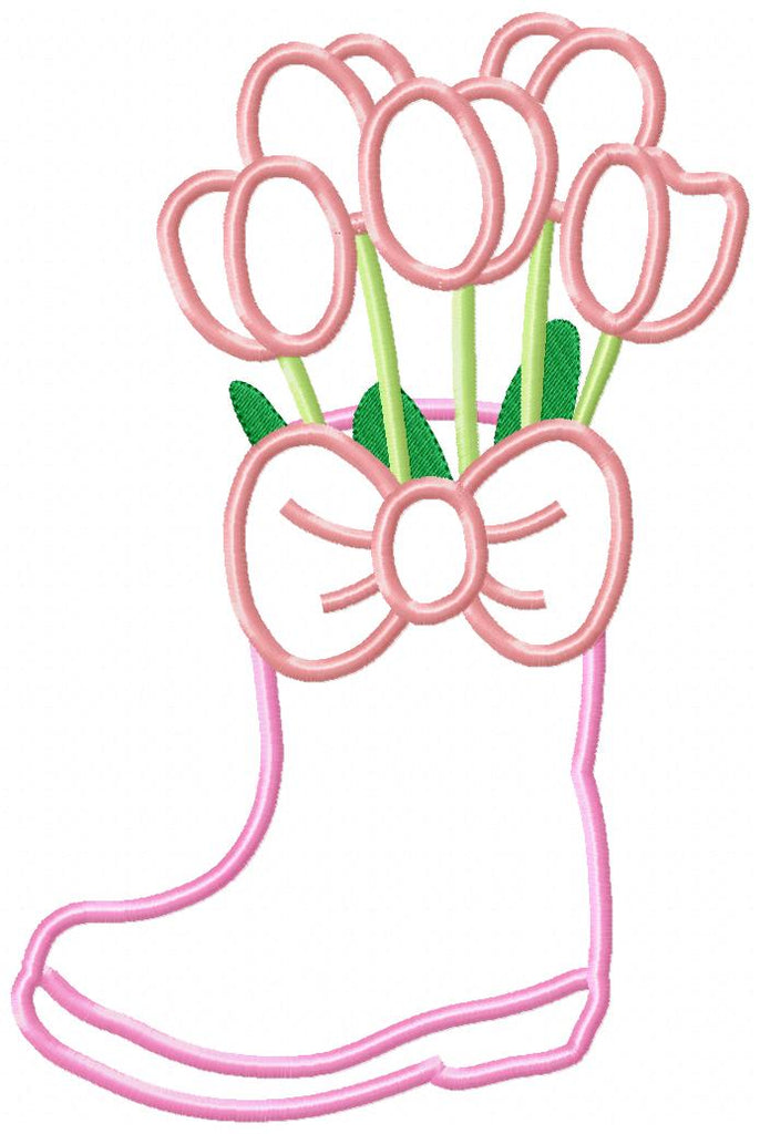 Tulips in a Boot Vase - Applique - Machine Embroidery Design