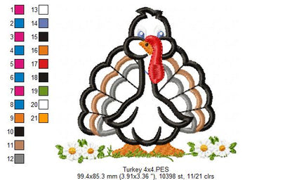 Cute Turkey - Appliqué - Machine Embroidery Design