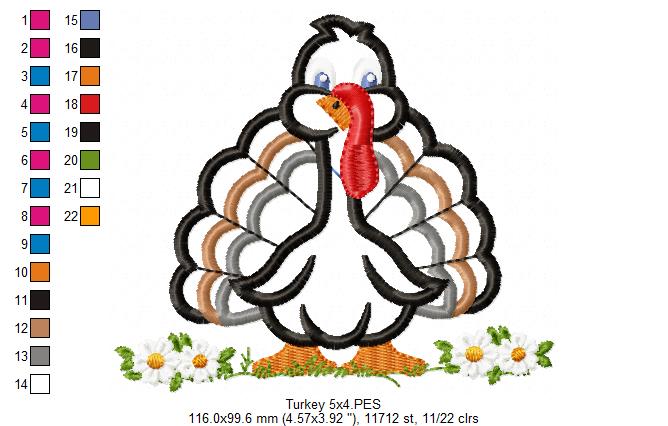 Cute Turkey - Appliqué - Machine Embroidery Design