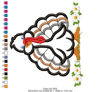 Cute Turkey - Appliqué - Machine Embroidery Design