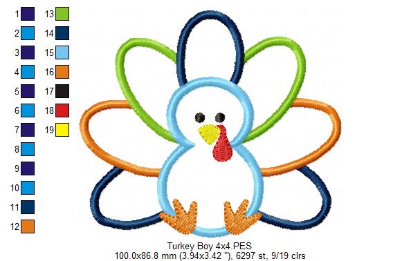 Thanksgiving Turkey Girl and Boy - Set of 2 designs - Applique