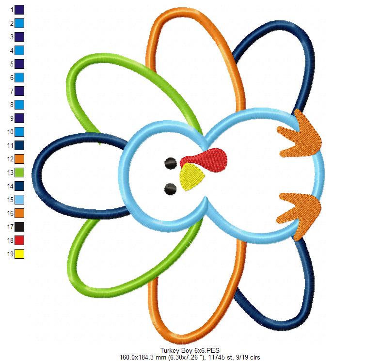 Thanksgiving Turkey Girl and Boy - Set of 2 designs - Applique