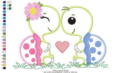 Cute Turtle Love Couple – Appliqué – Machine Embroidery Design