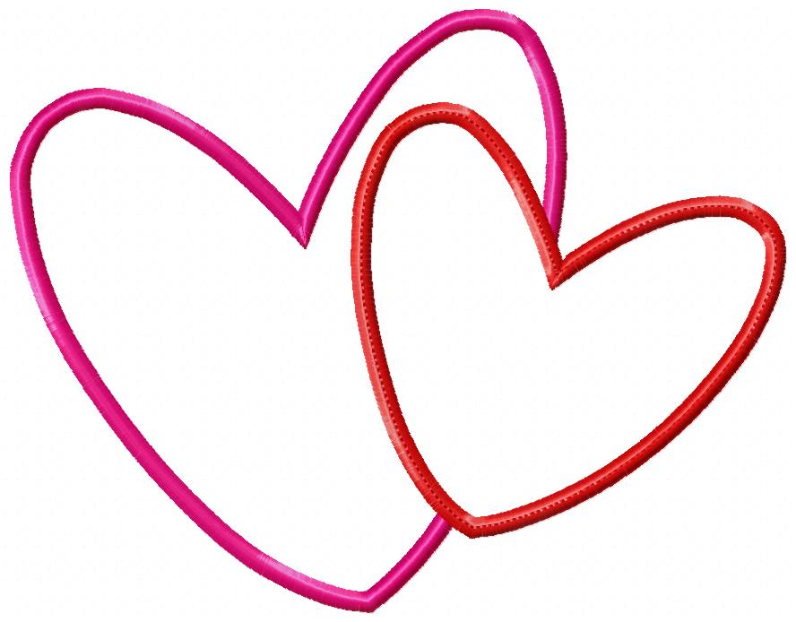 Two Valentines Hearts - Applique - Machine Embroidery Design