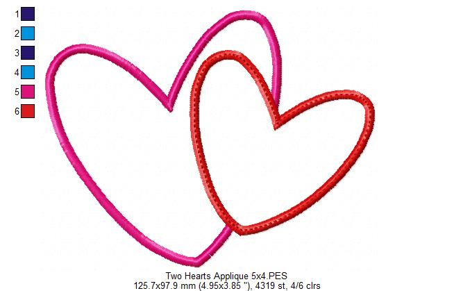 Two Valentines Hearts - Applique