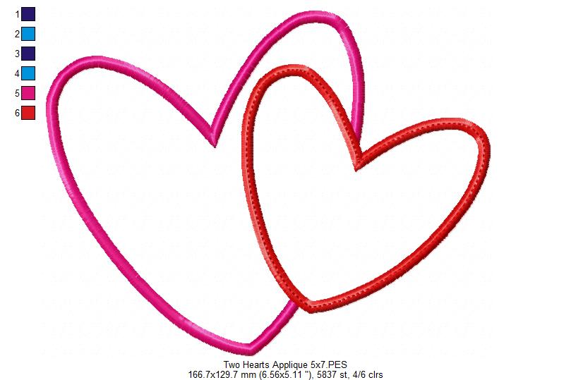 Two Valentines Hearts - Applique - Machine Embroidery Design