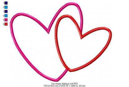 Two Valentines Hearts - Applique - Machine Embroidery Design