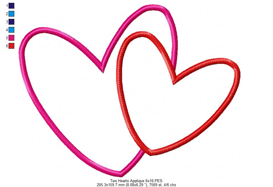 Two Valentines Hearts - Applique