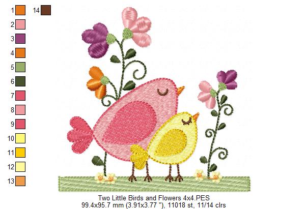 Two Little Birds and Flowers - Fill Stitch