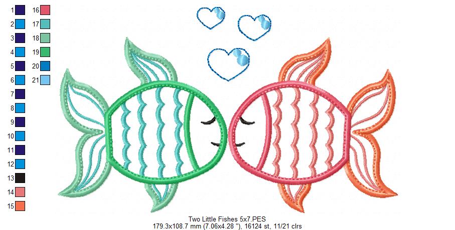 Two Little Fishes - Applique - Machine Embroidery Design