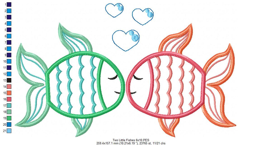 Two Little Fishes - Applique - Machine Embroidery Design