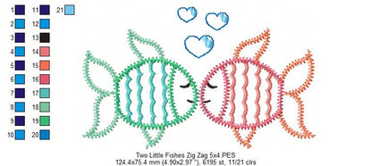 Two Little Fishes – Zigzag Appliqué – Machine Embroidery Design