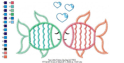 Two Little Fishes – Zigzag Appliqué – Machine Embroidery Design