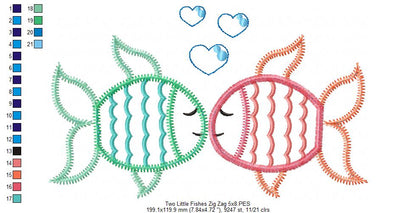 Two Little Fishes – Zigzag Appliqué – Machine Embroidery Design