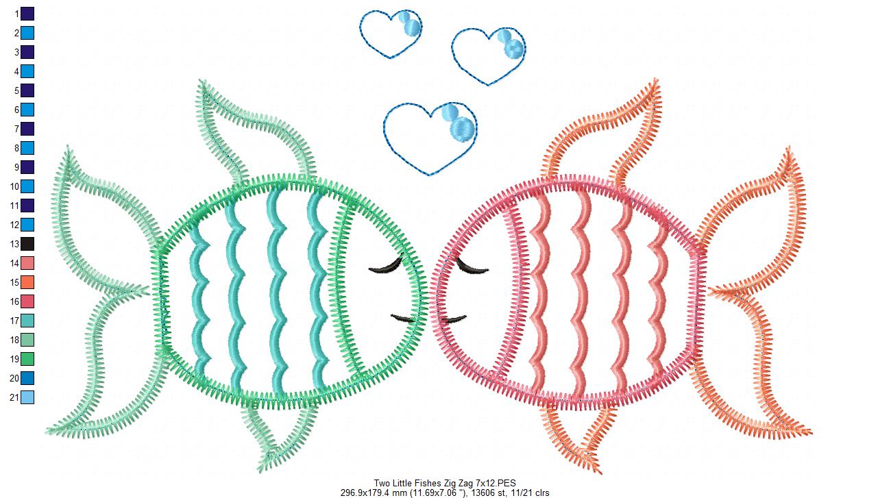 Two Little Fishes – Zigzag Appliqué – Machine Embroidery Design