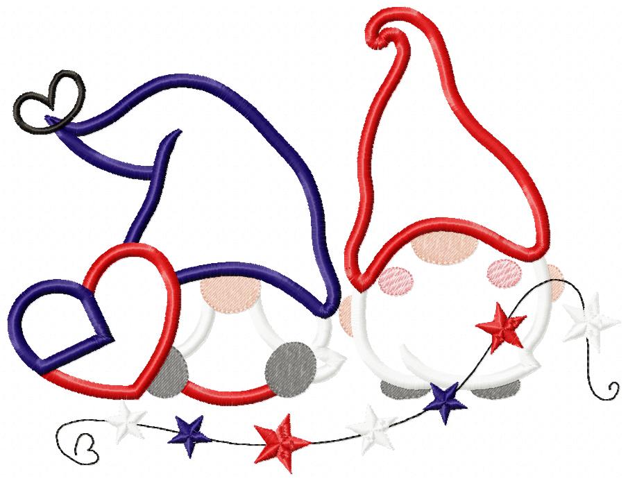 Two Patriotic Gnomes - Applique Embroidery