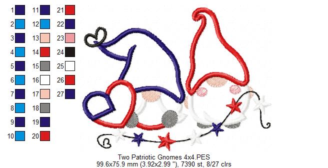 Two Patriotic Gnomes - Applique Embroidery