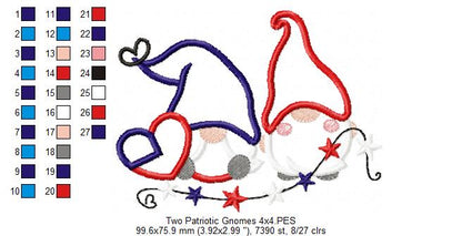 Two Patriotic Gnomes - Applique Embroidery