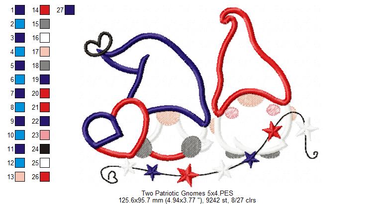 Two Patriotic Gnomes - Applique Embroidery