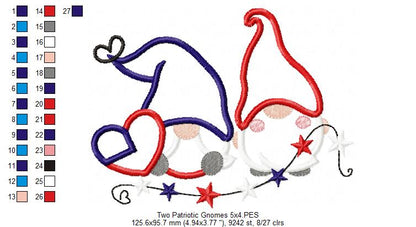 Two Patriotic Gnomes - Applique Embroidery