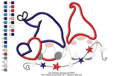 Two Patriotic Gnomes - Applique Embroidery