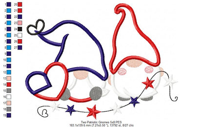Two Patriotic Gnomes - Applique Embroidery