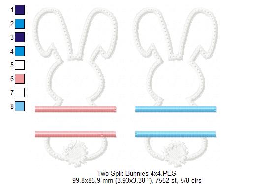 Split Bunny Name Frame - Appliqué - Machine Embroidery Design