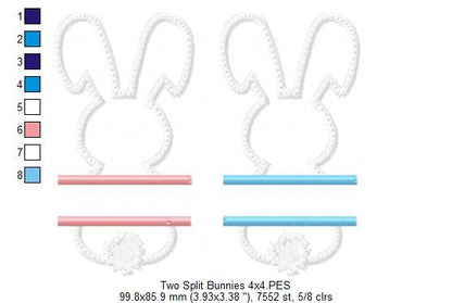 Split Bunny Name Frame - Appliqué - Machine Embroidery Design