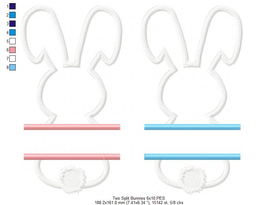 Split Bunny Name Frame - Appliqué - Machine Embroidery Design