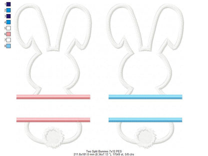 Split Bunny Name Frame - Appliqué - Machine Embroidery Design