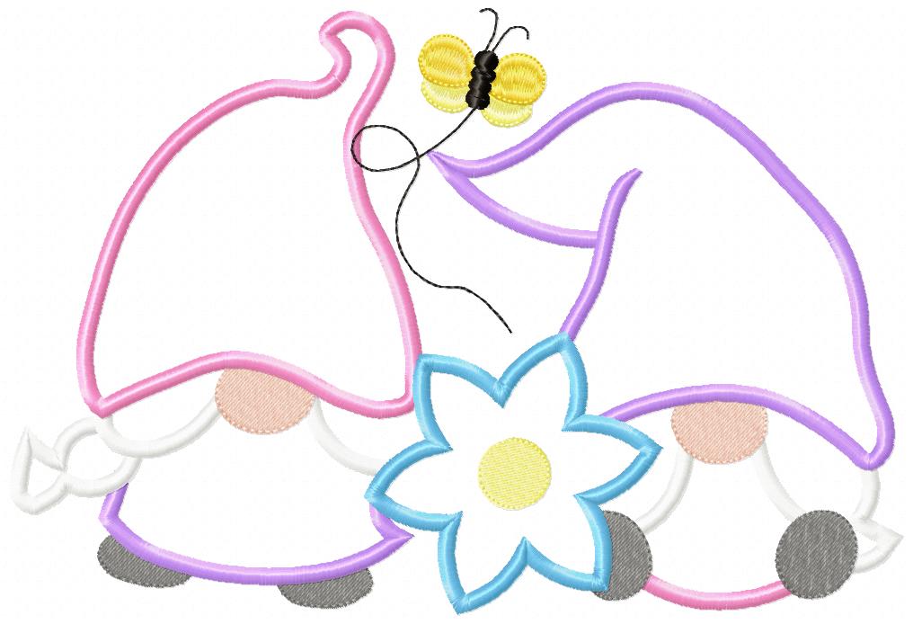 Two Spring Gnomes - Applique - Machine Embroidery Design